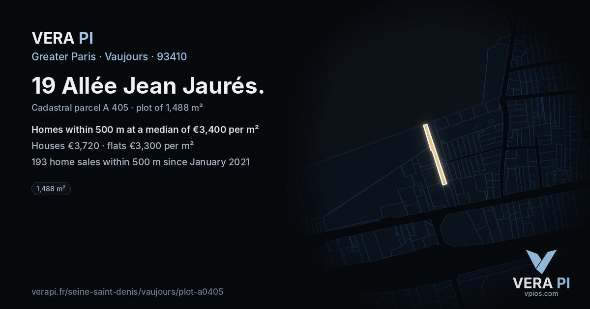 19 Allée Jean Jaurés, Vaujours at night – the plot lit, the parcels around coloured by the prices near them