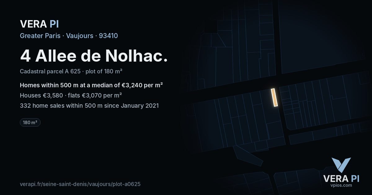 4 Allee de Nolhac, Vaujours at night – the plot lit, the parcels around coloured by the prices near them