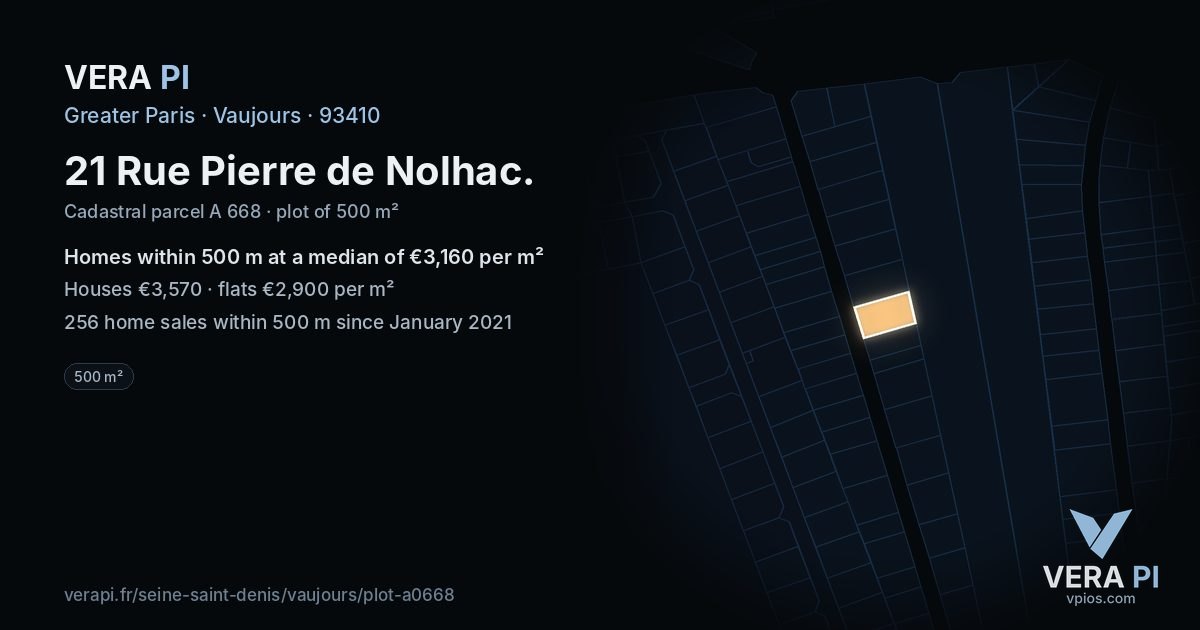 21 Rue Pierre de Nolhac, Vaujours at night – the plot lit, the parcels around coloured by the prices near them