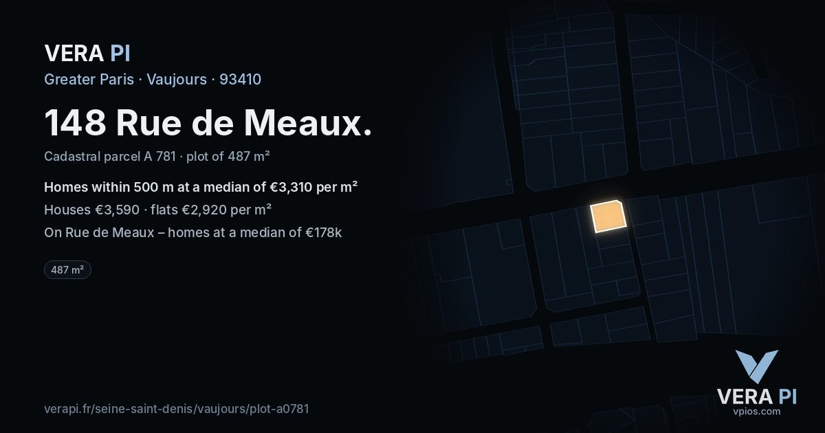 148 Rue de Meaux, Vaujours at night – the plot lit, the parcels around coloured by the prices near them