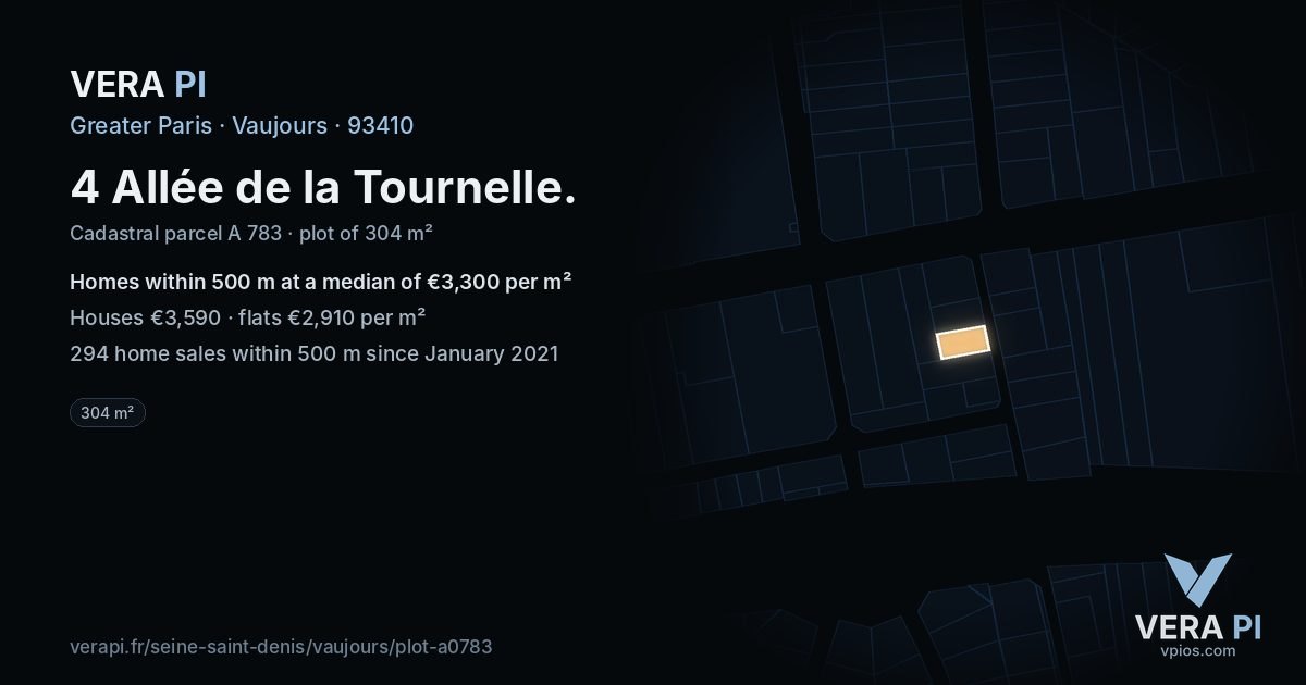 4 Allée de la Tournelle, Vaujours at night – the plot lit, the parcels around coloured by the prices near them