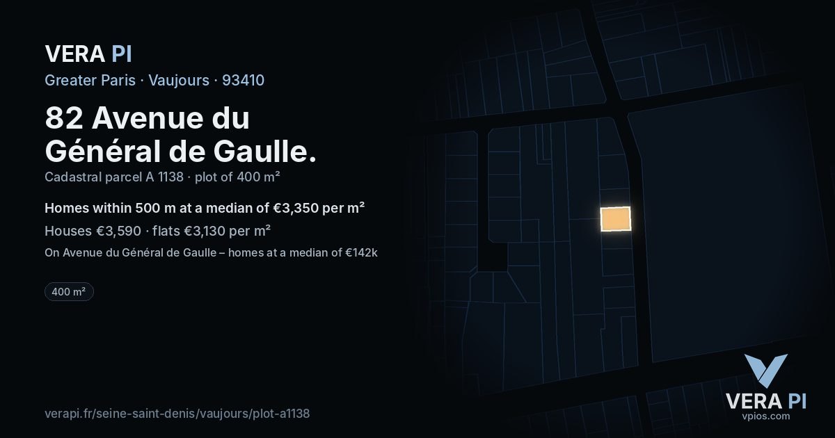 82 Avenue du Général de Gaulle, Vaujours at night – the plot lit, the parcels around coloured by the prices near them