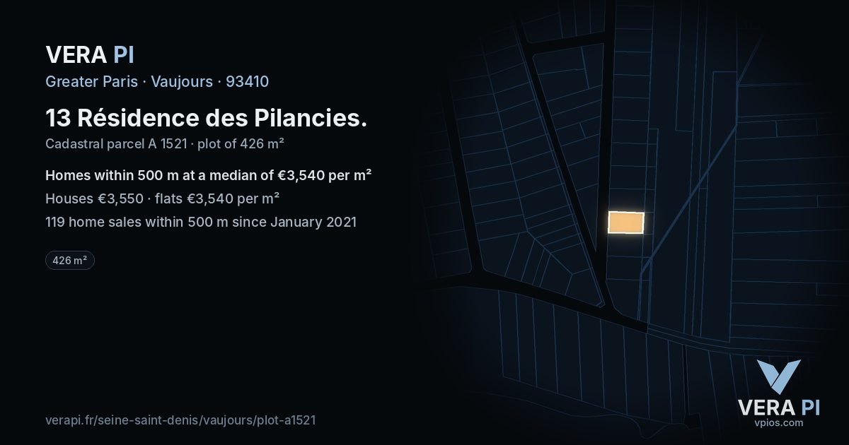 13 Résidence des Pilancies, Vaujours at night – the plot lit, the parcels around coloured by the prices near them