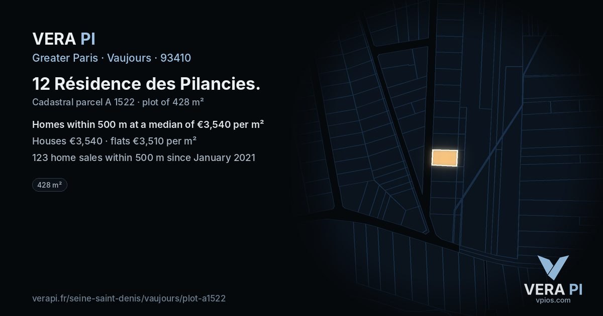 12 Résidence des Pilancies, Vaujours at night – the plot lit, the parcels around coloured by the prices near them