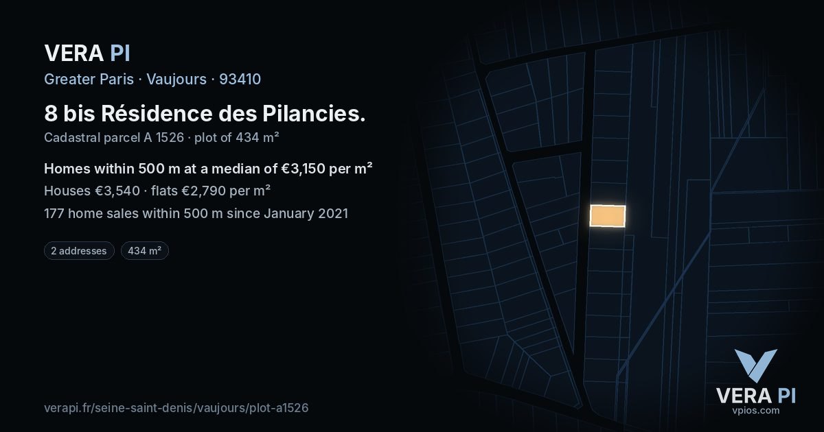 8 bis Résidence des Pilancies, Vaujours at night – the plot lit, the parcels around coloured by the prices near them
