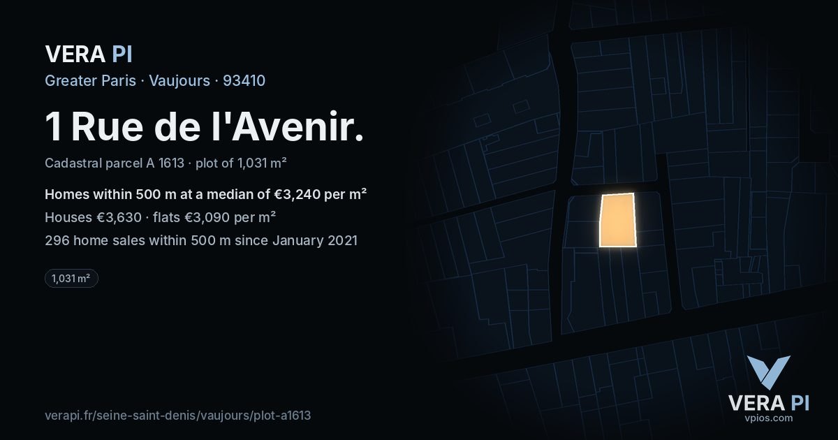 1 Rue de l'Avenir, Vaujours at night – the plot lit, the parcels around coloured by the prices near them