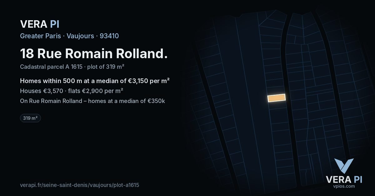 18 Rue Romain Rolland, Vaujours at night – the plot lit, the parcels around coloured by the prices near them