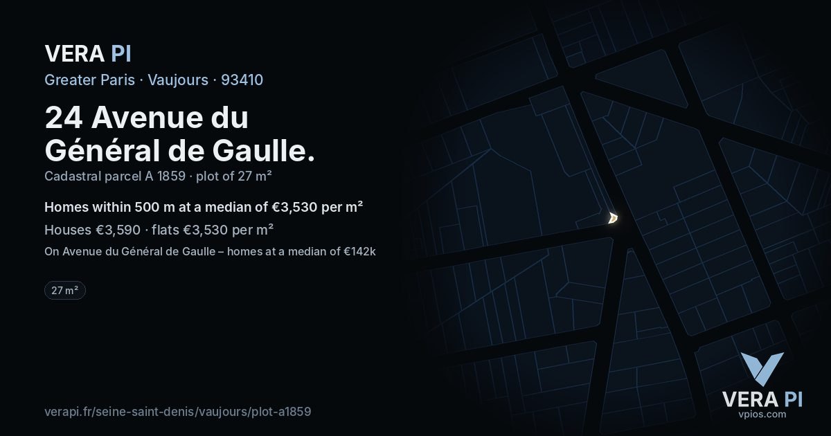 24 Avenue du Général de Gaulle, Vaujours at night – the plot lit, the parcels around coloured by the prices near them
