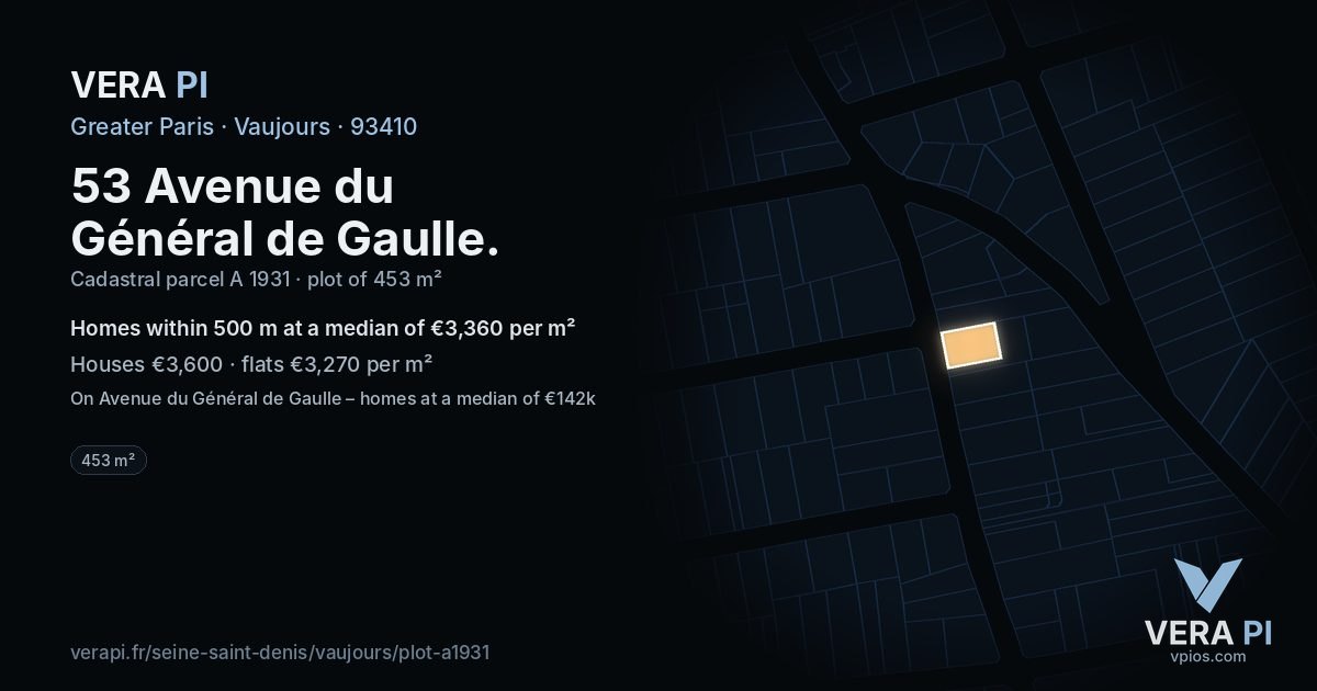 53 Avenue du Général de Gaulle, Vaujours at night – the plot lit, the parcels around coloured by the prices near them