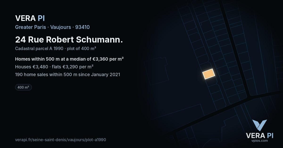 24 Rue Robert Schumann, Vaujours at night – the plot lit, the parcels around coloured by the prices near them