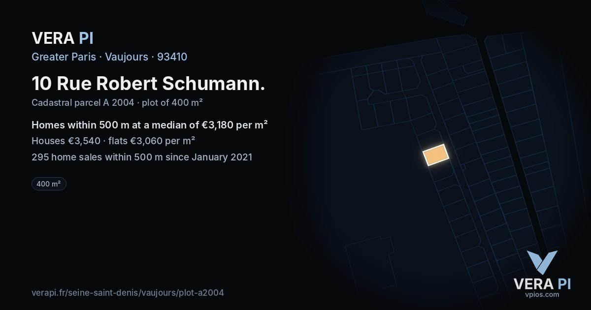 10 Rue Robert Schumann, Vaujours at night – the plot lit, the parcels around coloured by the prices near them