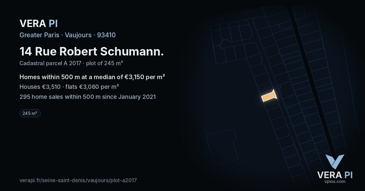 14 Rue Robert Schumann, Vaujours at night – the plot lit, the parcels around coloured by the prices near them