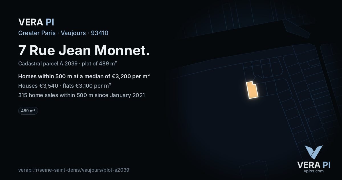 7 Rue Jean Monnet, Vaujours at night – the plot lit, the parcels around coloured by the prices near them