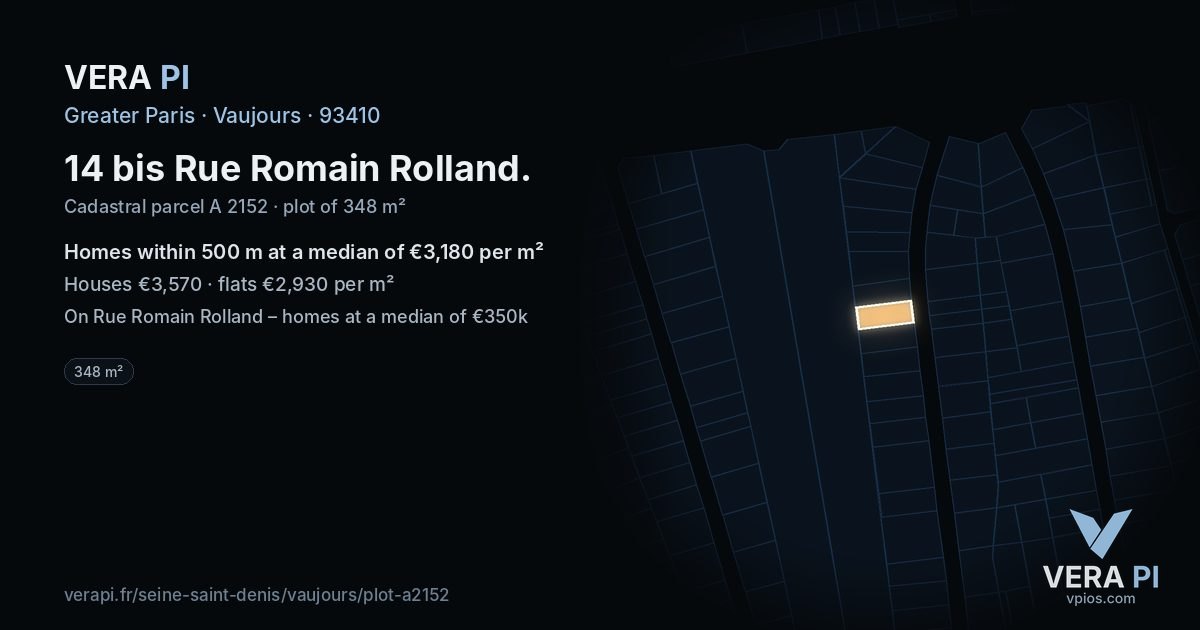 14 bis Rue Romain Rolland, Vaujours at night – the plot lit, the parcels around coloured by the prices near them