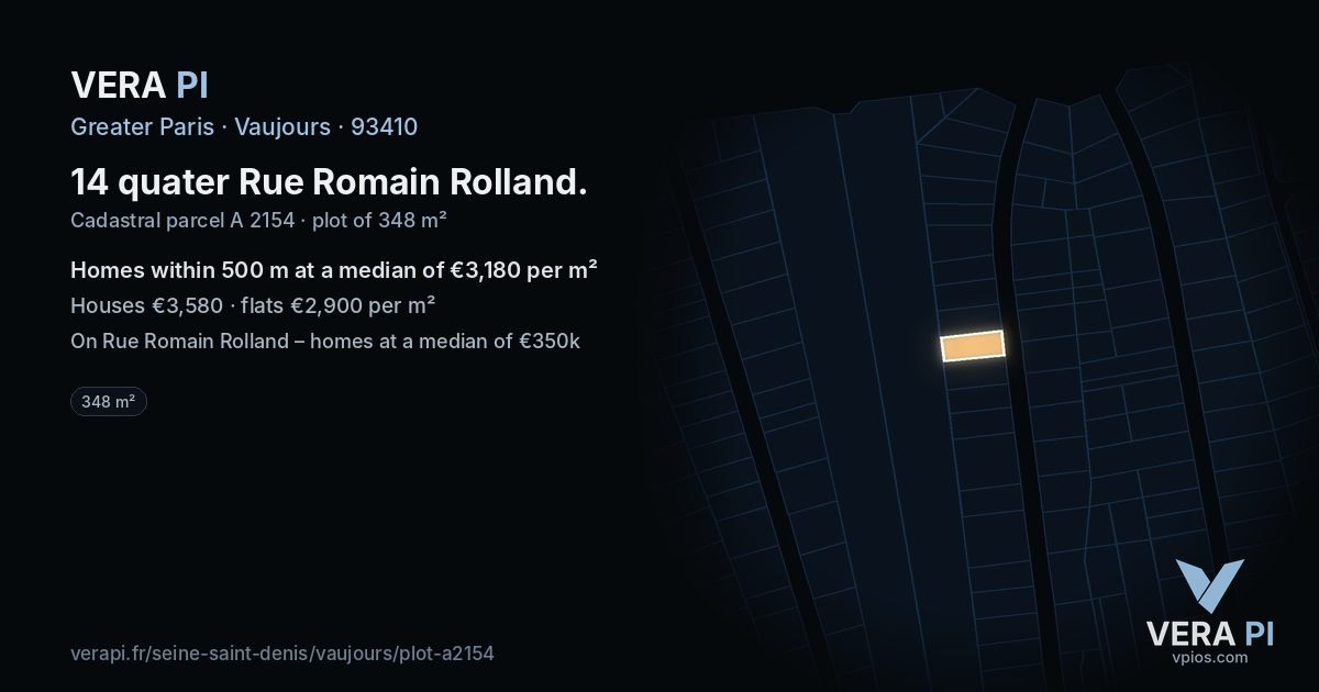 14 quater Rue Romain Rolland, Vaujours at night – the plot lit, the parcels around coloured by the prices near them