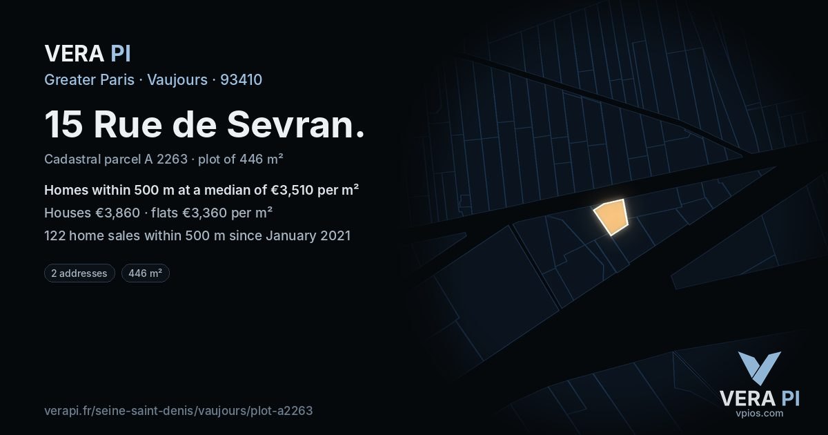 15 Rue de Sevran, Vaujours at night – the plot lit, the parcels around coloured by the prices near them