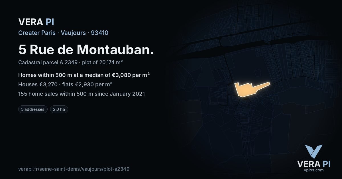 5 Rue de Montauban, Vaujours at night – the plot lit, the parcels around coloured by the prices near them