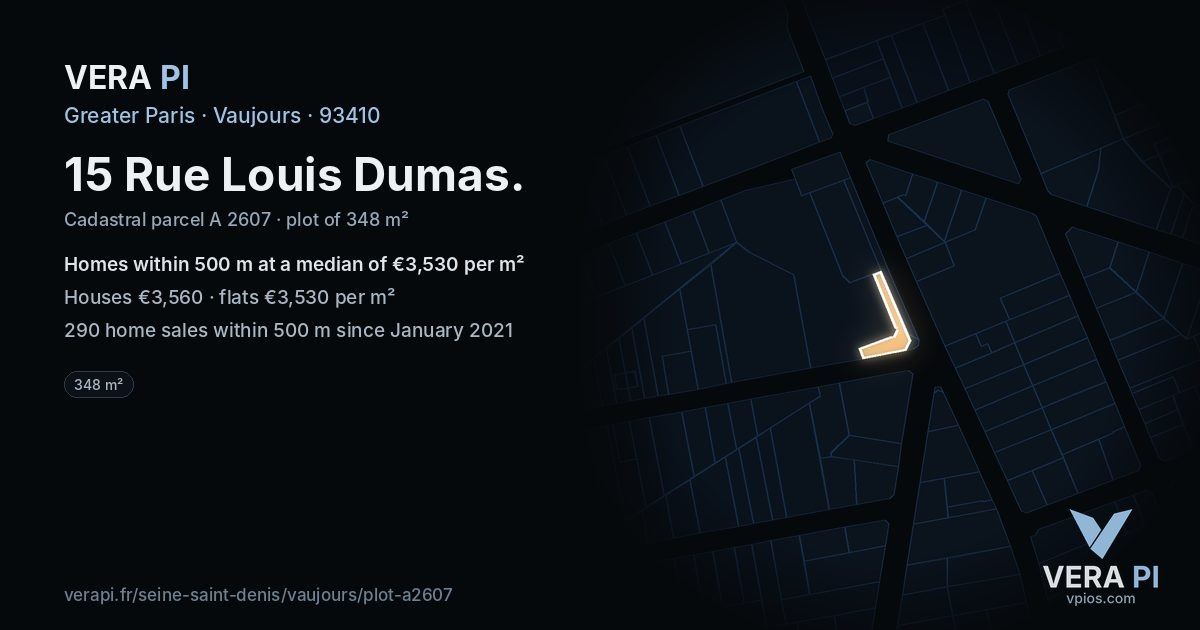 15 Rue Louis Dumas, Vaujours at night – the plot lit, the parcels around coloured by the prices near them
