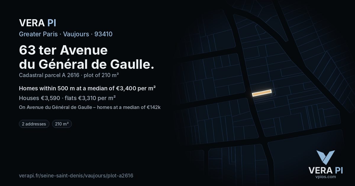 63 ter Avenue du Général de Gaulle, Vaujours at night – the plot lit, the parcels around coloured by the prices near them