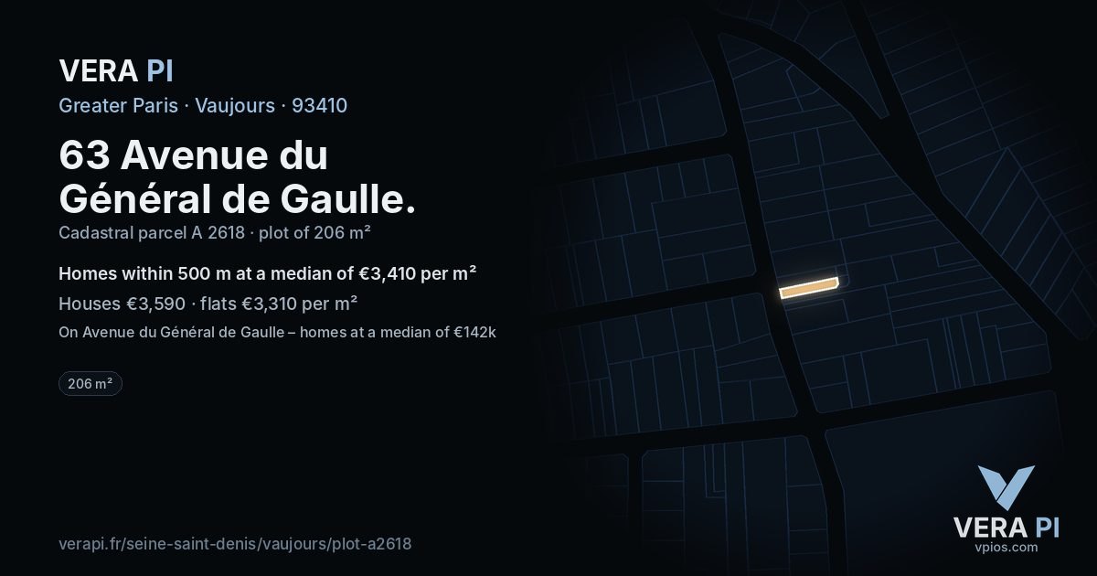 63 Avenue du Général de Gaulle, Vaujours at night – the plot lit, the parcels around coloured by the prices near them