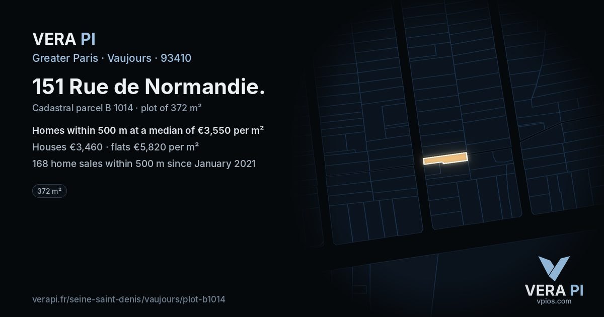 151 Rue de Normandie, Vaujours at night – the plot lit, the parcels around coloured by the prices near them