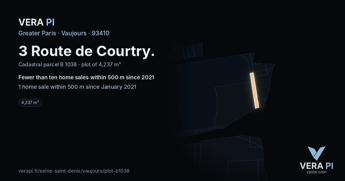 3 Route de Courtry, Vaujours at night – the plot lit, the parcels around coloured by the prices near them
