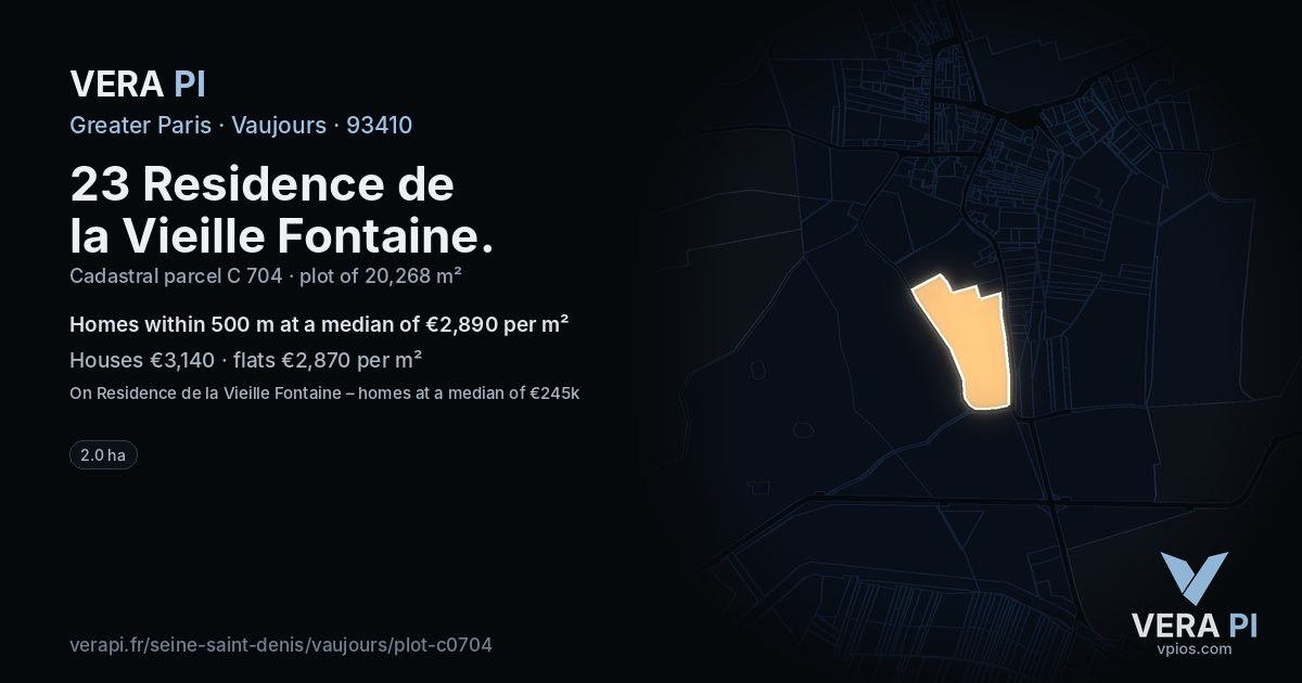 23 Residence de la Vieille Fontaine, Vaujours at night – the plot lit, the parcels around coloured by the prices near them