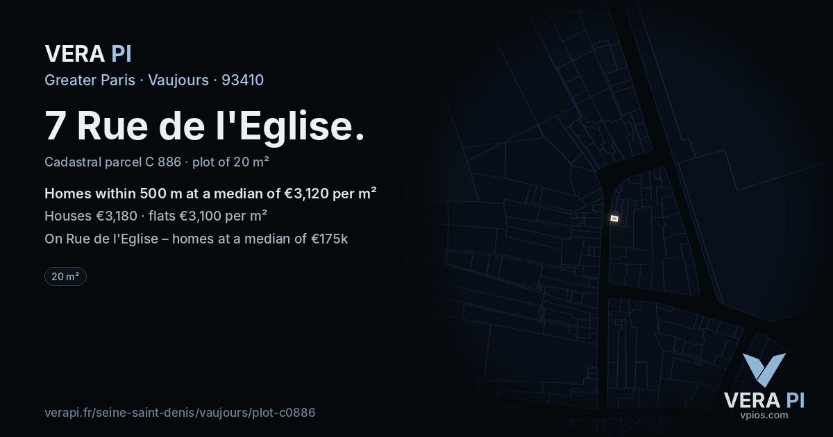 7 Rue de l'Eglise, Vaujours at night – the plot lit, the parcels around coloured by the prices near them