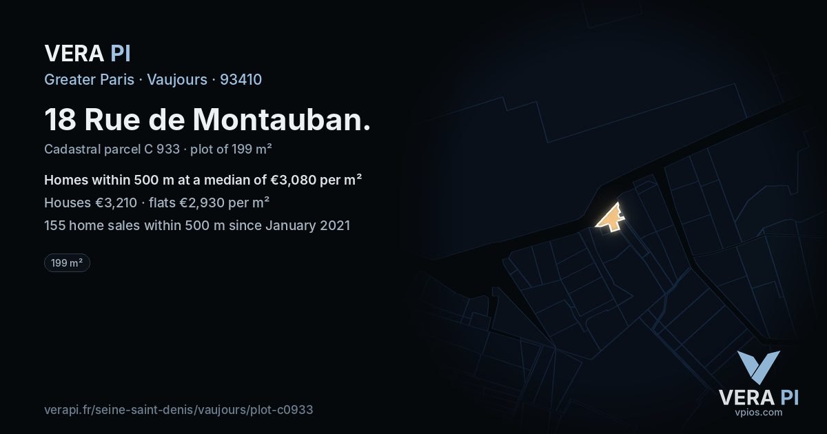 18 Rue de Montauban, Vaujours at night – the plot lit, the parcels around coloured by the prices near them