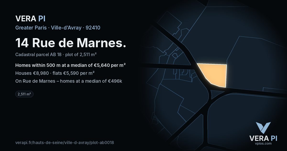 14 Rue de Marnes, Ville-d'Avray at night – the plot lit, the parcels around coloured by the prices near them