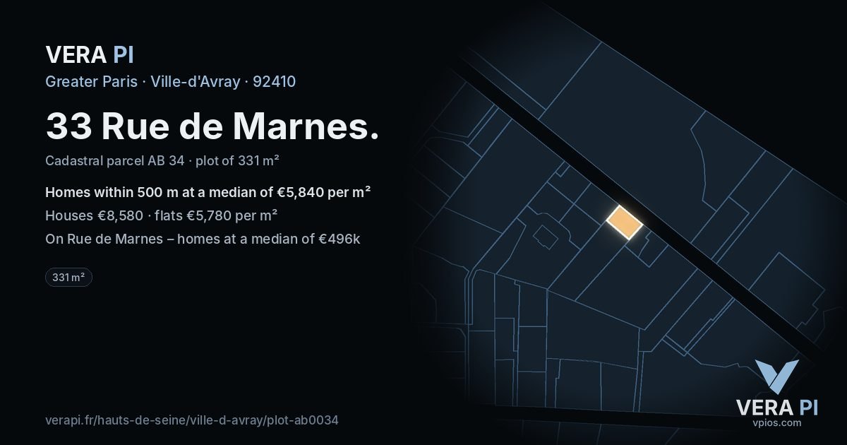 33 Rue de Marnes, Ville-d'Avray at night – the plot lit, the parcels around coloured by the prices near them