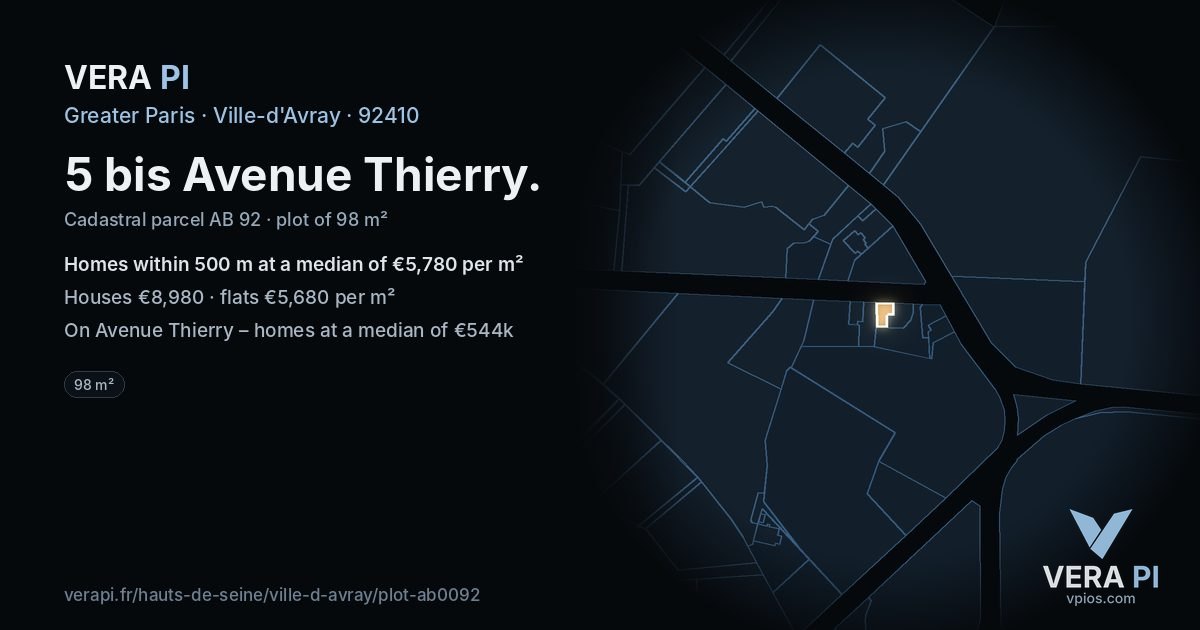 5 bis Avenue Thierry, Ville-d'Avray at night – the plot lit, the parcels around coloured by the prices near them