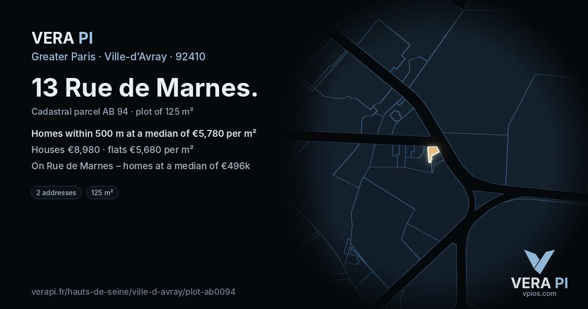 13 Rue de Marnes, Ville-d'Avray at night – the plot lit, the parcels around coloured by the prices near them
