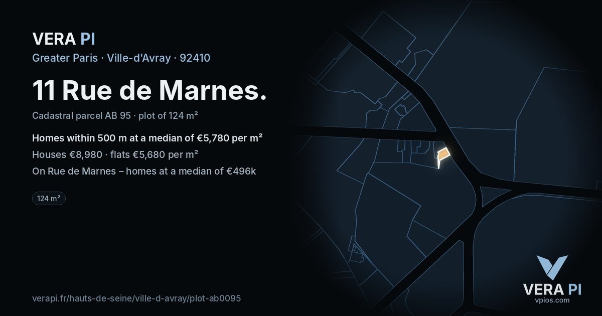 11 Rue de Marnes, Ville-d'Avray at night – the plot lit, the parcels around coloured by the prices near them