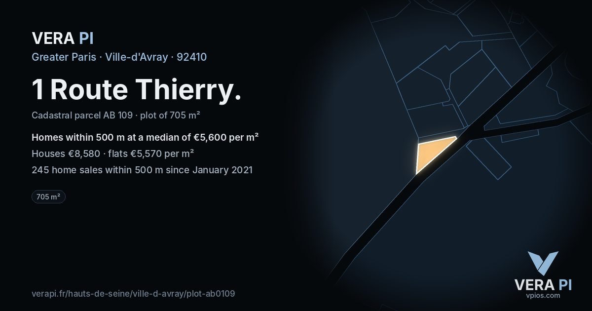 1 Route Thierry, Ville-d'Avray at night – the plot lit, the parcels around coloured by the prices near them