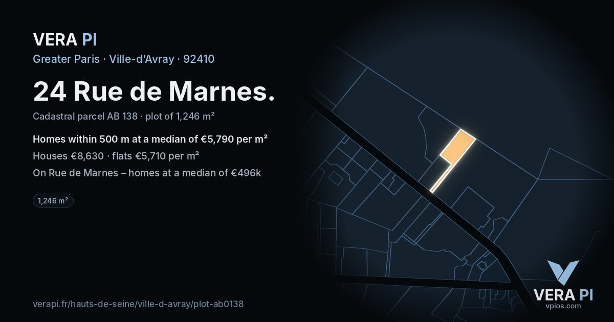 24 Rue de Marnes, Ville-d'Avray at night – the plot lit, the parcels around coloured by the prices near them