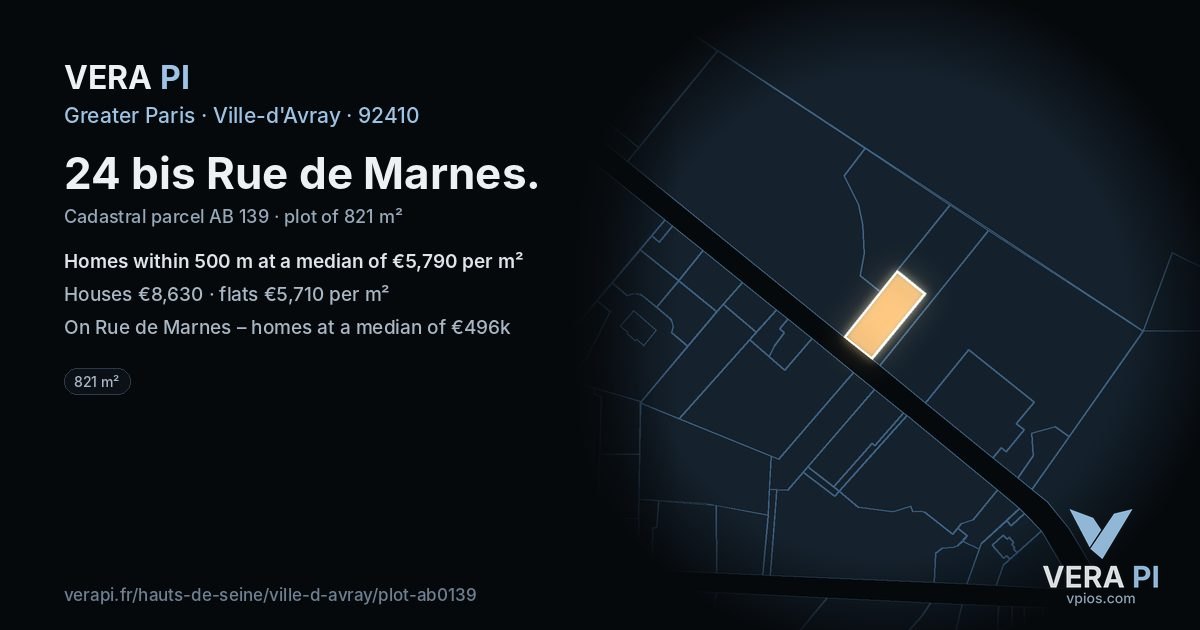24 bis Rue de Marnes, Ville-d'Avray at night – the plot lit, the parcels around coloured by the prices near them