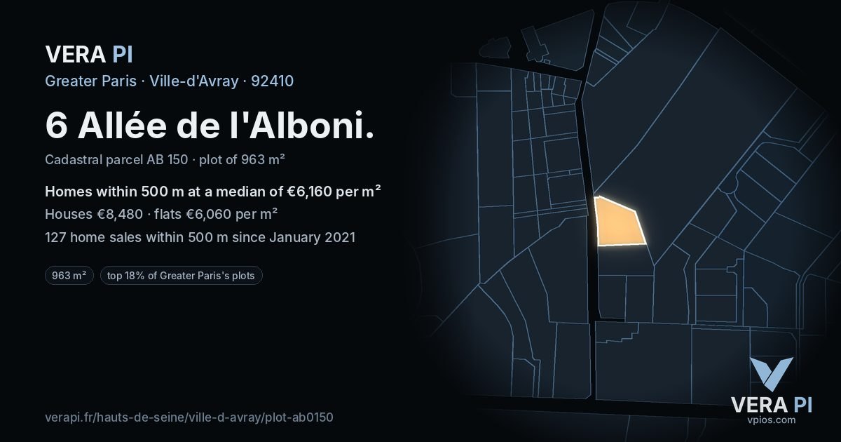 6 Allée de l'Alboni, Ville-d'Avray at night – the plot lit, the parcels around coloured by the prices near them