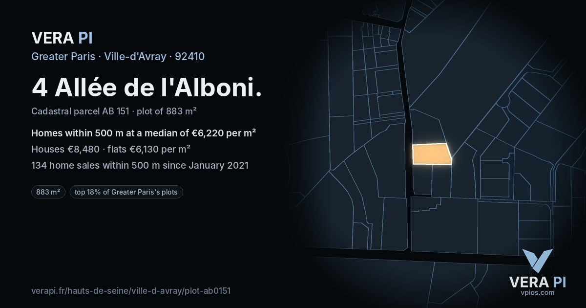 4 Allée de l'Alboni, Ville-d'Avray at night – the plot lit, the parcels around coloured by the prices near them