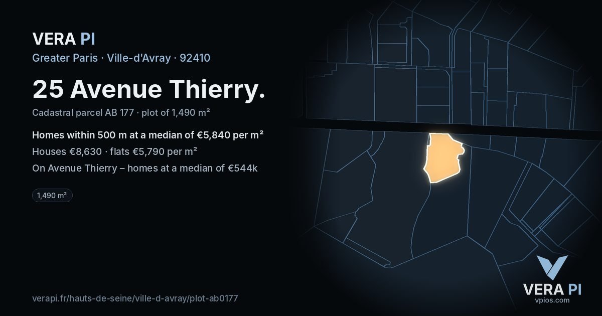 25 Avenue Thierry, Ville-d'Avray at night – the plot lit, the parcels around coloured by the prices near them