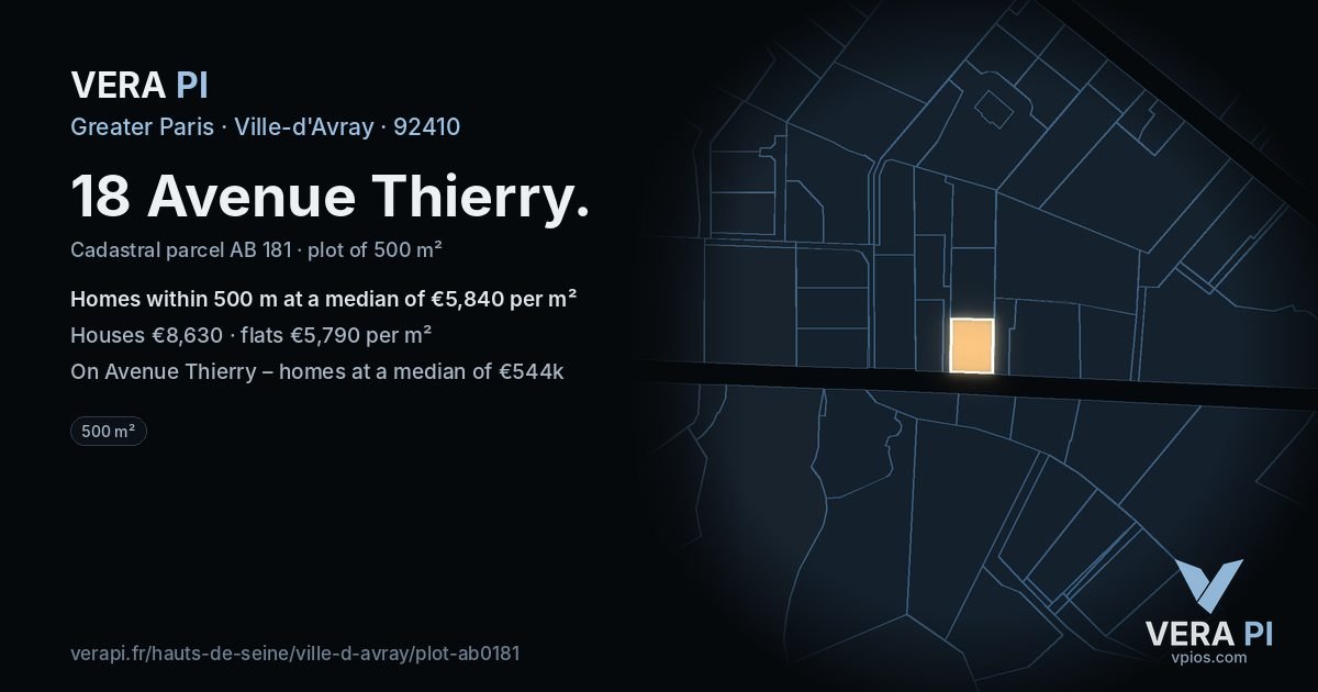 18 Avenue Thierry, Ville-d'Avray at night – the plot lit, the parcels around coloured by the prices near them