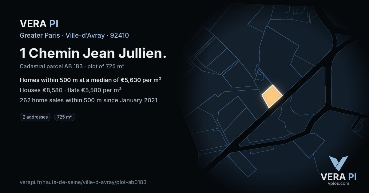 1 Chemin Jean Jullien, Ville-d'Avray at night – the plot lit, the parcels around coloured by the prices near them