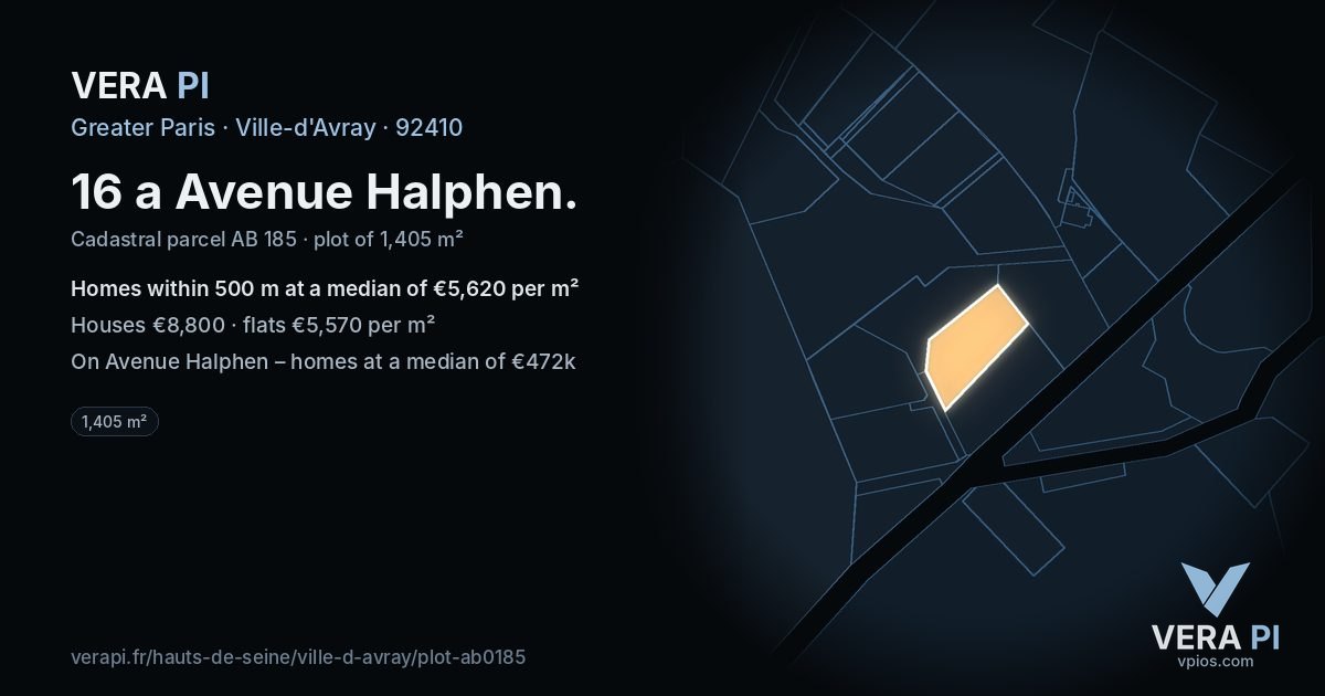 16 a Avenue Halphen, Ville-d'Avray at night – the plot lit, the parcels around coloured by the prices near them