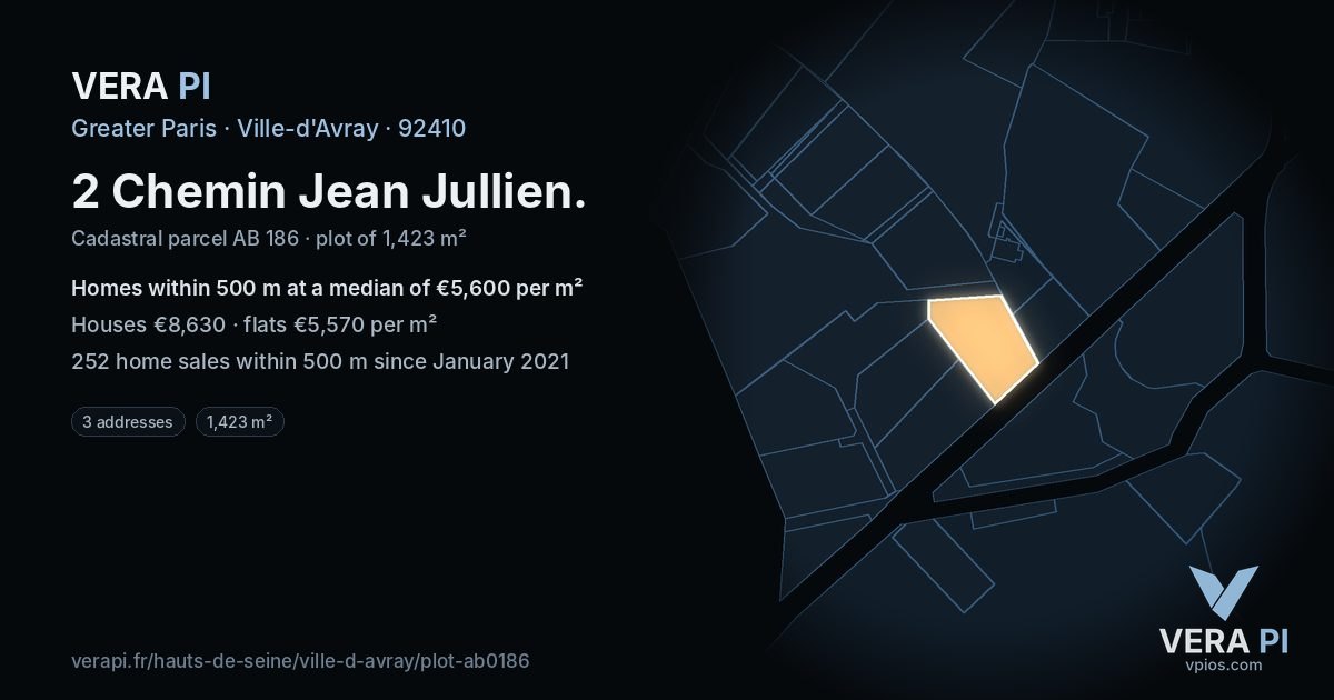 2 Chemin Jean Jullien, Ville-d'Avray at night – the plot lit, the parcels around coloured by the prices near them