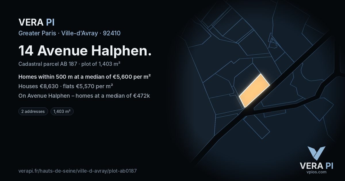 14 Avenue Halphen, Ville-d'Avray at night – the plot lit, the parcels around coloured by the prices near them