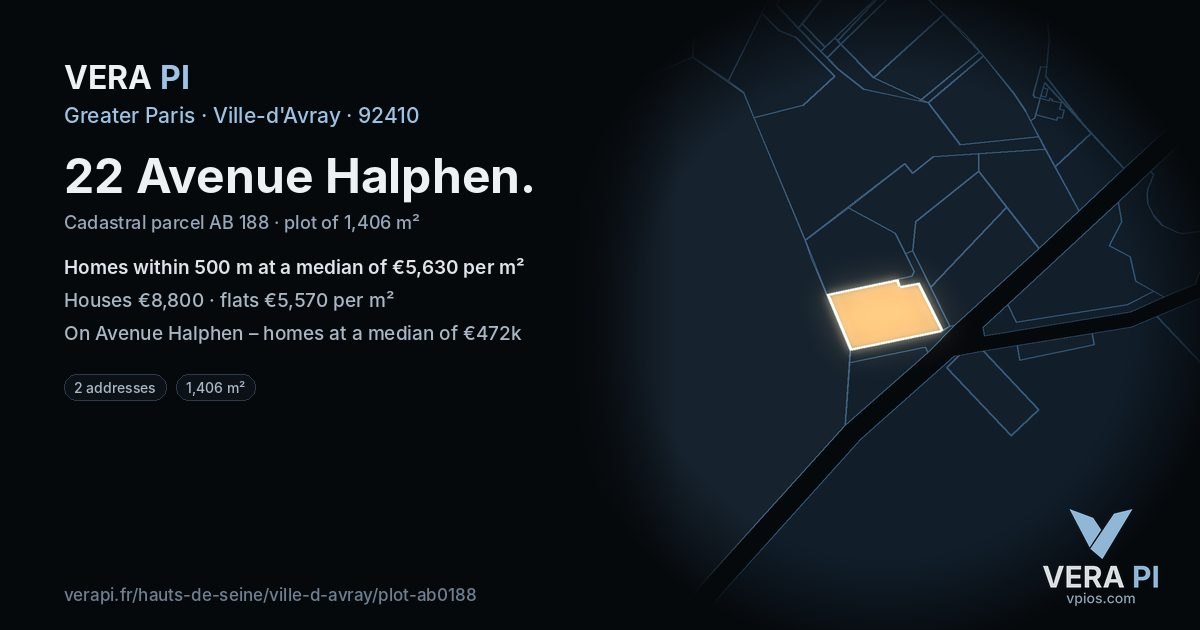 22 Avenue Halphen, Ville-d'Avray at night – the plot lit, the parcels around coloured by the prices near them