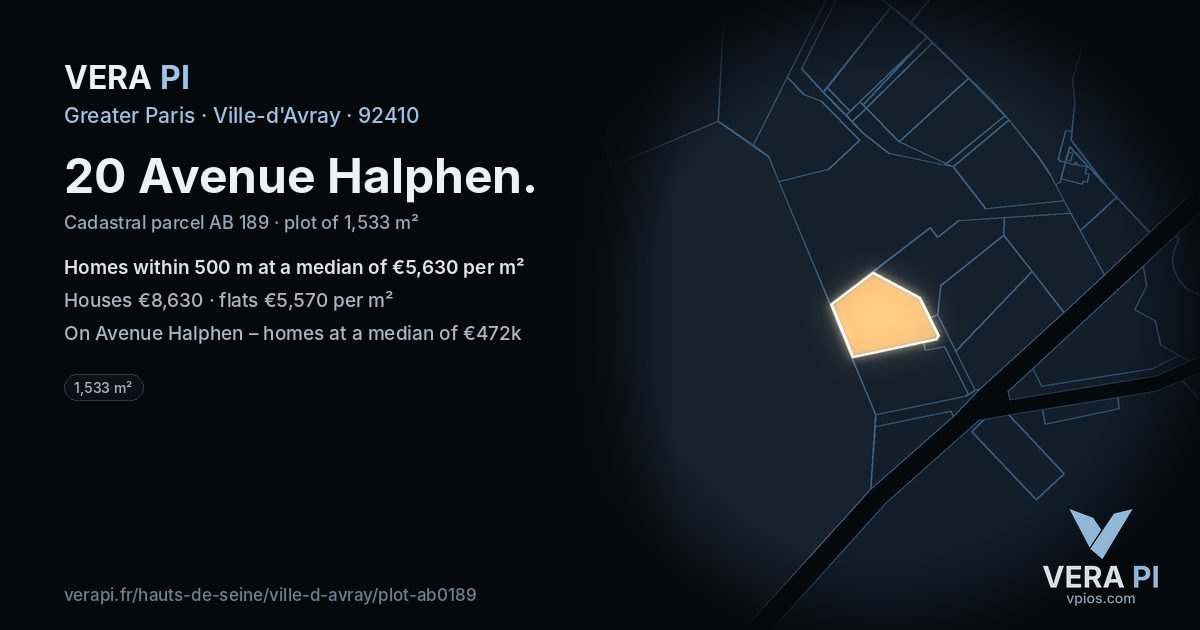 20 Avenue Halphen, Ville-d'Avray at night – the plot lit, the parcels around coloured by the prices near them