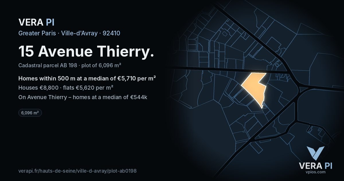 15 Avenue Thierry, Ville-d'Avray at night – the plot lit, the parcels around coloured by the prices near them