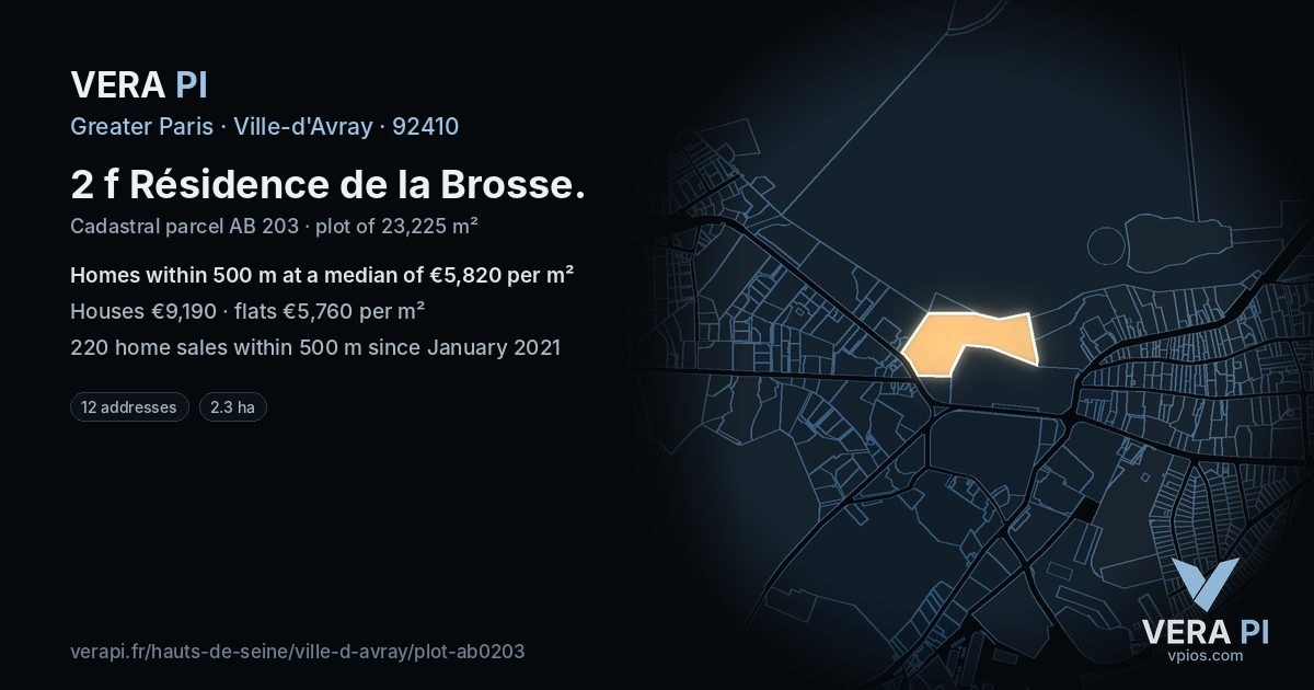 2 f Résidence de la Brosse, Ville-d'Avray at night – the plot lit, the parcels around coloured by the prices near them
