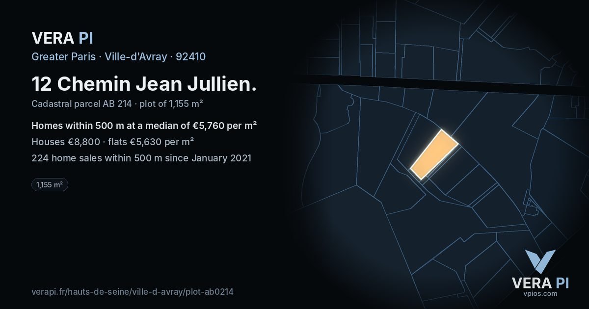 12 Chemin Jean Jullien, Ville-d'Avray at night – the plot lit, the parcels around coloured by the prices near them